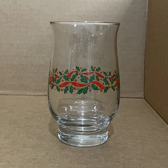 Vintage Libbey Holly Berry Tulip Tumbler Gold Rim Glass Christmas Holiday Drinks - Picture 2 of 5